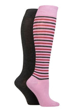 Load image into Gallery viewer, Ladies 2 Pair SOCKSHOP Plain and Patterned Bamboo Knee High Socks with Smooth Toe Seams