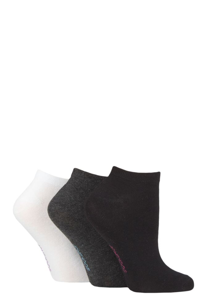 Ladies 3 Pair SOCKSHOP Striped, Plain, Ribbed and Mesh Bamboo Trainer Socks