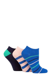 Ladies 3 Pair SOCKSHOP Striped, Plain, Ribbed and Mesh Bamboo Trainer Socks