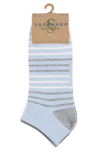 Ladies 3 Pair SOCKSHOP Striped, Plain, Ribbed and Mesh Bamboo Trainer Socks