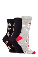 Load image into Gallery viewer, Ladies 3 Pair SOCKSHOP Lazy Panda Christmas Bamboo Socks