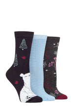 Load image into Gallery viewer, Ladies 3 Pair SOCKSHOP Lazy Panda Christmas Bamboo Socks