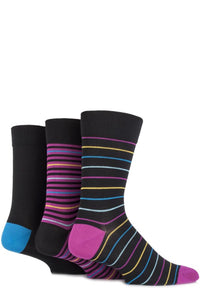 Mens 3 Pair SOCKSHOP Comfort Cuff Gentle Bamboo Striped Socks with Smooth Toe Seams