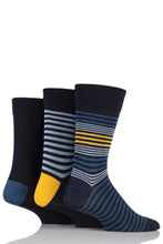 Load image into Gallery viewer, Mens 3 Pair SOCKSHOP Comfort Cuff Gentle Bamboo Striped Socks with Smooth Toe Seams