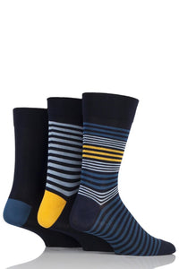 Mens 3 Pair SOCKSHOP Comfort Cuff Gentle Bamboo Striped Socks with Smooth Toe Seams