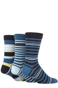 Mens 3 Pair SOCKSHOP Comfort Cuff Gentle Bamboo Striped Socks with Smooth Toe Seams