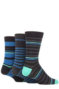 Mens 3 Pair SOCKSHOP Comfort Cuff Gentle Bamboo Striped Socks with Smooth Toe Seams