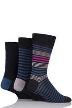 Load image into Gallery viewer, Mens 3 Pair SOCKSHOP Comfort Cuff Gentle Bamboo Striped Socks with Smooth Toe Seams