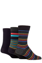 Load image into Gallery viewer, Mens 3 Pair SOCKSHOP Comfort Cuff Gentle Bamboo Striped Socks with Smooth Toe Seams