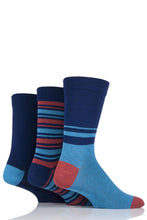 Load image into Gallery viewer, Mens 3 Pair SOCKSHOP Comfort Cuff Gentle Bamboo Striped Socks with Smooth Toe Seams