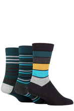 Load image into Gallery viewer, Mens 3 Pair SOCKSHOP Comfort Cuff Gentle Bamboo Striped Socks with Smooth Toe Seams