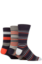 Load image into Gallery viewer, Mens 3 Pair SOCKSHOP Comfort Cuff Gentle Bamboo Striped Socks with Smooth Toe Seams