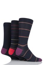 Load image into Gallery viewer, Mens 3 Pair SOCKSHOP Comfort Cuff Gentle Bamboo Striped Socks with Smooth Toe Seams