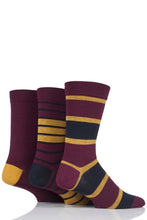 Load image into Gallery viewer, Mens 3 Pair SOCKSHOP Comfort Cuff Gentle Bamboo Striped Socks with Smooth Toe Seams