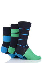 Load image into Gallery viewer, Mens 3 Pair SOCKSHOP Comfort Cuff Gentle Bamboo Striped Socks with Smooth Toe Seams