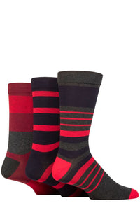 Mens 3 Pair SOCKSHOP Comfort Cuff Gentle Bamboo Striped Socks with Smooth Toe Seams