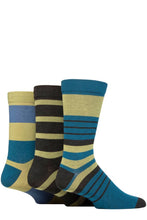 Load image into Gallery viewer, Mens 3 Pair SOCKSHOP Comfort Cuff Gentle Bamboo Striped Socks with Smooth Toe Seams