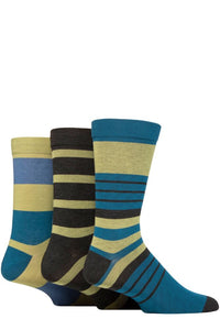 Mens 3 Pair SOCKSHOP Comfort Cuff Gentle Bamboo Striped Socks with Smooth Toe Seams