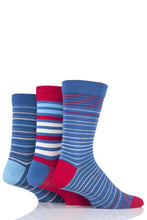 Load image into Gallery viewer, Mens 3 Pair SOCKSHOP Comfort Cuff Gentle Bamboo Striped Socks with Smooth Toe Seams