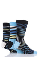 Load image into Gallery viewer, Mens 3 Pair SOCKSHOP Comfort Cuff Gentle Bamboo Striped Socks with Smooth Toe Seams