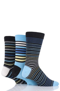 Mens 3 Pair SOCKSHOP Comfort Cuff Gentle Bamboo Striped Socks with Smooth Toe Seams