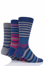 Load image into Gallery viewer, Mens 3 Pair SOCKSHOP Comfort Cuff Gentle Bamboo Striped Socks with Smooth Toe Seams