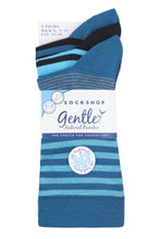 Load image into Gallery viewer, Mens 3 Pair SOCKSHOP Comfort Cuff Gentle Bamboo Striped Socks with Smooth Toe Seams