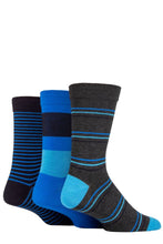 Load image into Gallery viewer, Mens 3 Pair SOCKSHOP Comfort Cuff Gentle Bamboo Striped Socks with Smooth Toe Seams