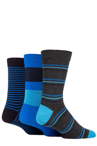 Mens 3 Pair SOCKSHOP Comfort Cuff Gentle Bamboo Striped Socks with Smooth Toe Seams