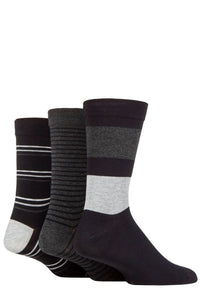Mens 3 Pair SOCKSHOP Comfort Cuff Gentle Bamboo Striped Socks with Smooth Toe Seams