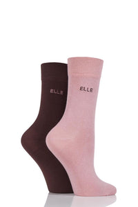 Ladies 2 Pair Elle Plain Bamboo Fibre Socks