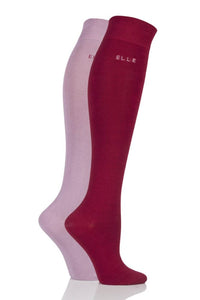 Ladies 2 Pair Elle Plain Bamboo Knee Highs