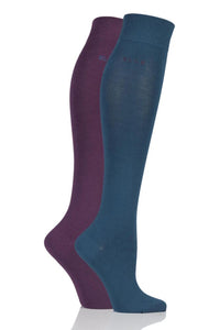 Ladies 2 Pair Elle Plain Bamboo Knee Highs