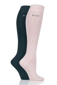 Ladies 2 Pair Elle Plain Bamboo Knee Highs