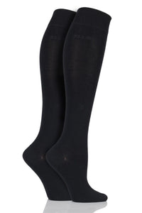 Ladies 2 Pair Elle Plain Bamboo Knee Highs