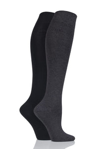 Ladies 2 Pair Elle Plain Bamboo Knee Highs