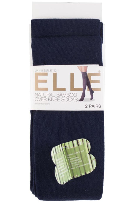 Ladies 2 Pair Elle Plain Bamboo Over The Knee Socks
