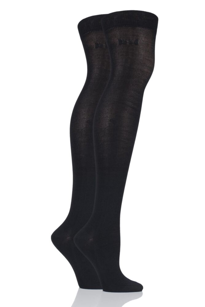 Ladies 2 Pair Elle Plain Bamboo Over The Knee Socks Bamboosockshop