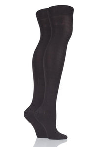 Ladies 2 Pair Elle Plain Bamboo Over The Knee Socks