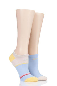 Ladies 2 Pair Elle Plain, Patterned and Striped Bamboo No Show Socks