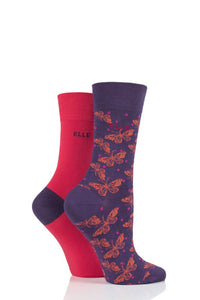 Ladies 2 Pair Elle Bamboo Patterned and Plain Socks