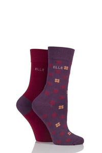 Ladies 2 Pair Elle Bamboo Patterned and Plain Socks