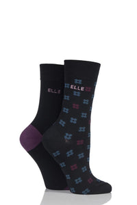 Ladies 2 Pair Elle Bamboo Patterned and Plain Socks