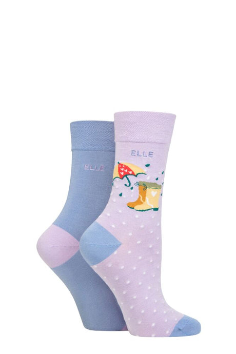 Ladies 2 Pair Elle Bamboo Patterned and Plain Socks