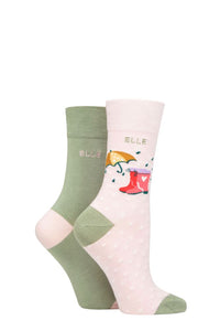 Ladies 2 Pair Elle Bamboo Patterned and Plain Socks