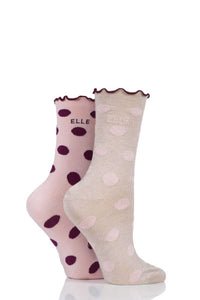 Ladies 2 Pair Elle Bamboo Patterned and Plain Socks