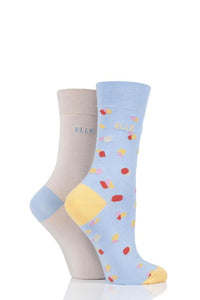 Ladies 2 Pair Elle Bamboo Patterned and Plain Socks