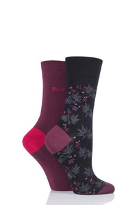 Ladies 2 Pair Elle Bamboo Patterned and Plain Socks