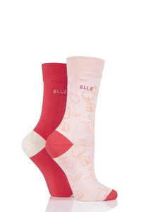 Ladies 2 Pair Elle Bamboo Patterned and Plain Socks