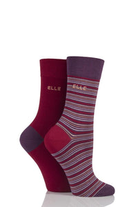 Ladies 2 Pair Elle Bamboo Striped and Plain Socks